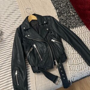 All Saints Dark Leather Biker Jacket